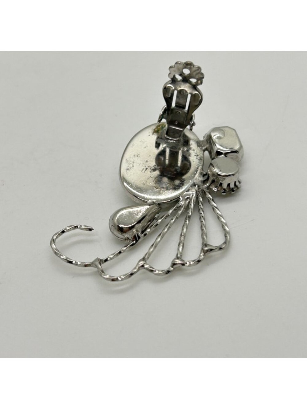 Vintage Mid-Century Ear Climber Clip-Ons Faux Pearl Acrylic Rhinestones Runway - Picture 10 of 16